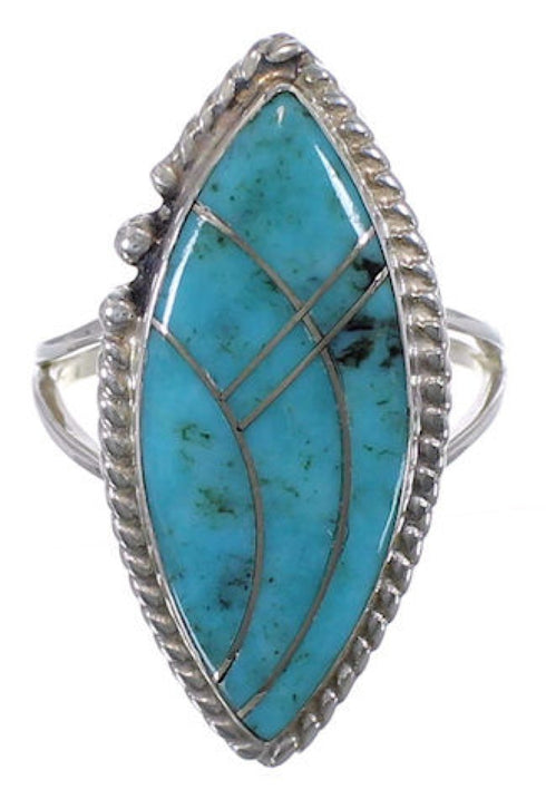 Genuine Sterling Silver Turquoise Inlay Ring Size 7-1/2 UX33984